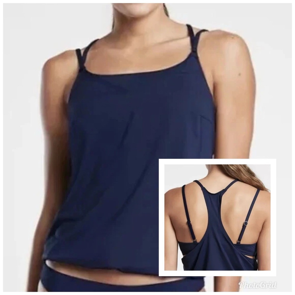 Athleta Seascape Bra Cup Tankini Top Navy 38D/DD Underwire Bra Beach Swimwear‎
